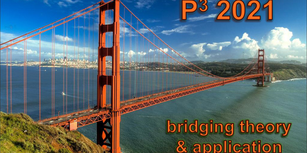 Golden Gate bridge with title P3 2021 bridging theory and application