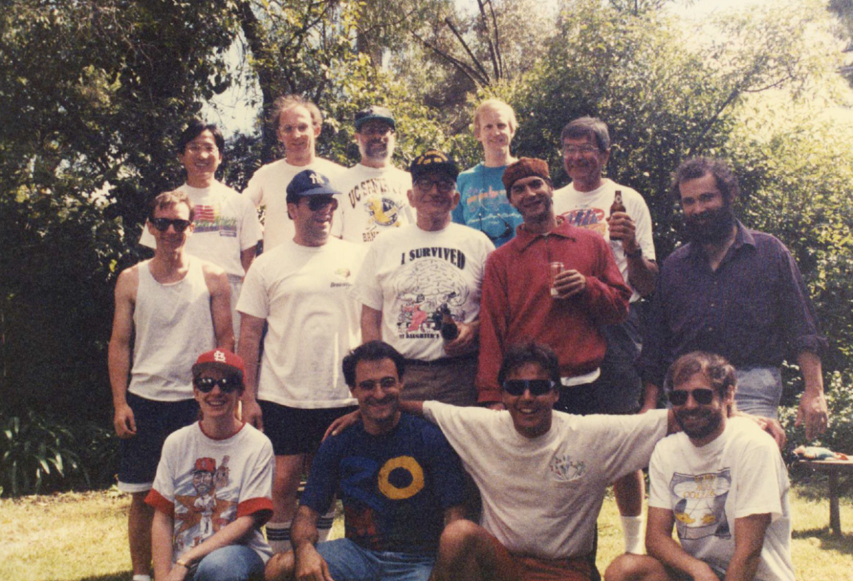 team photo with Bjorken from the annual SLAC softball game