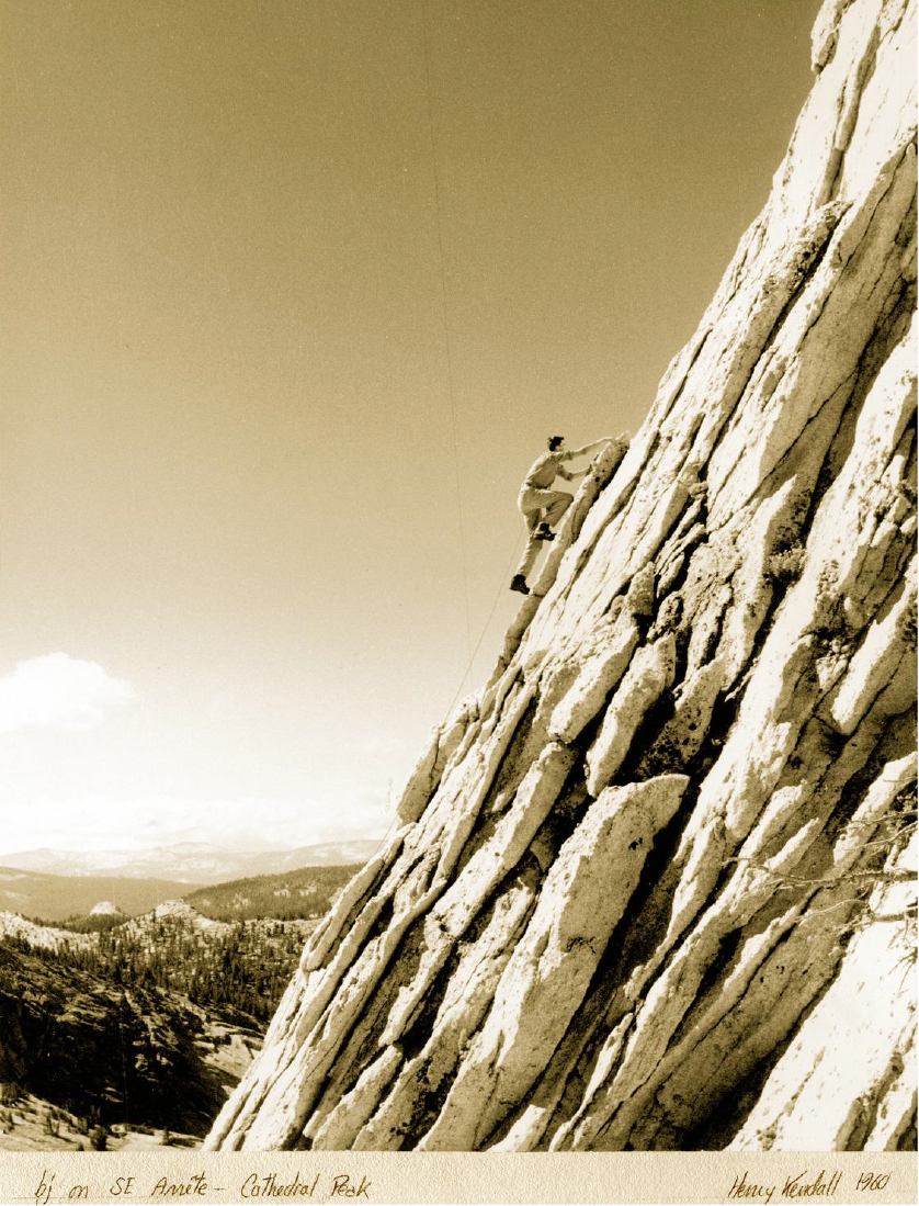 Bjorken climbing Cathedral Peak in Yosemite National Park, 1960