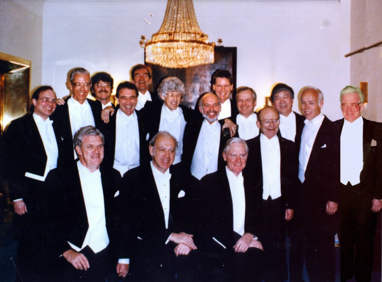 Bjorken posing with fellow SLAC colleagues at Nobel Prize ceremony