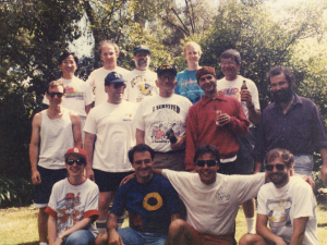 team photo with Bjorken from the annual SLAC softball game