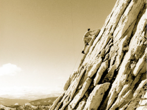 Bjorken climbing Cathedral Peak in Yosemite National Park, 1960