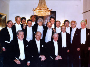 Bjorken posing with fellow SLAC colleagues at Nobel Prize ceremony