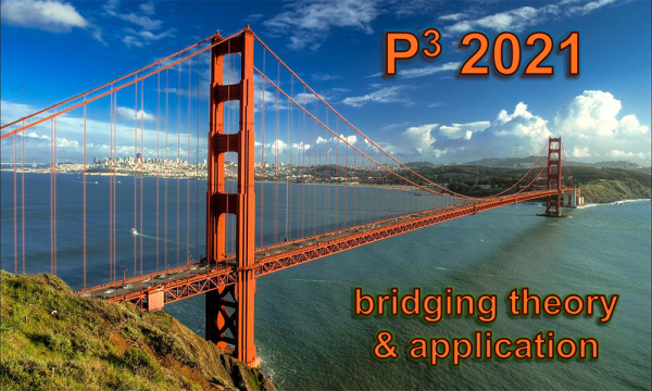 Golden Gate bridge with title P3 2021 bridging theory and application